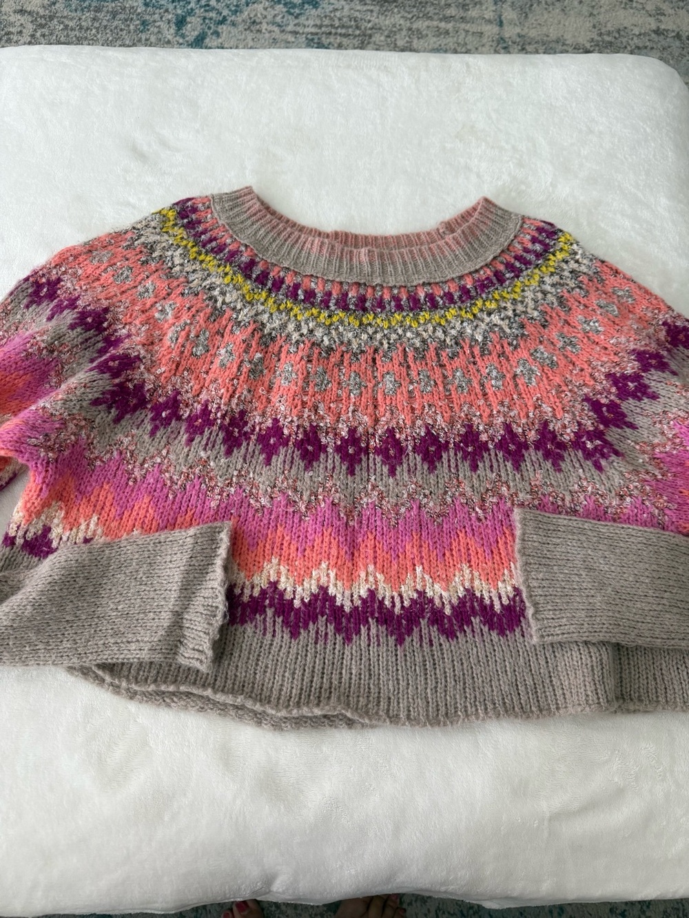 Free People Womens Size L Home For The Holidays Fair Isle Knit Sweater D97